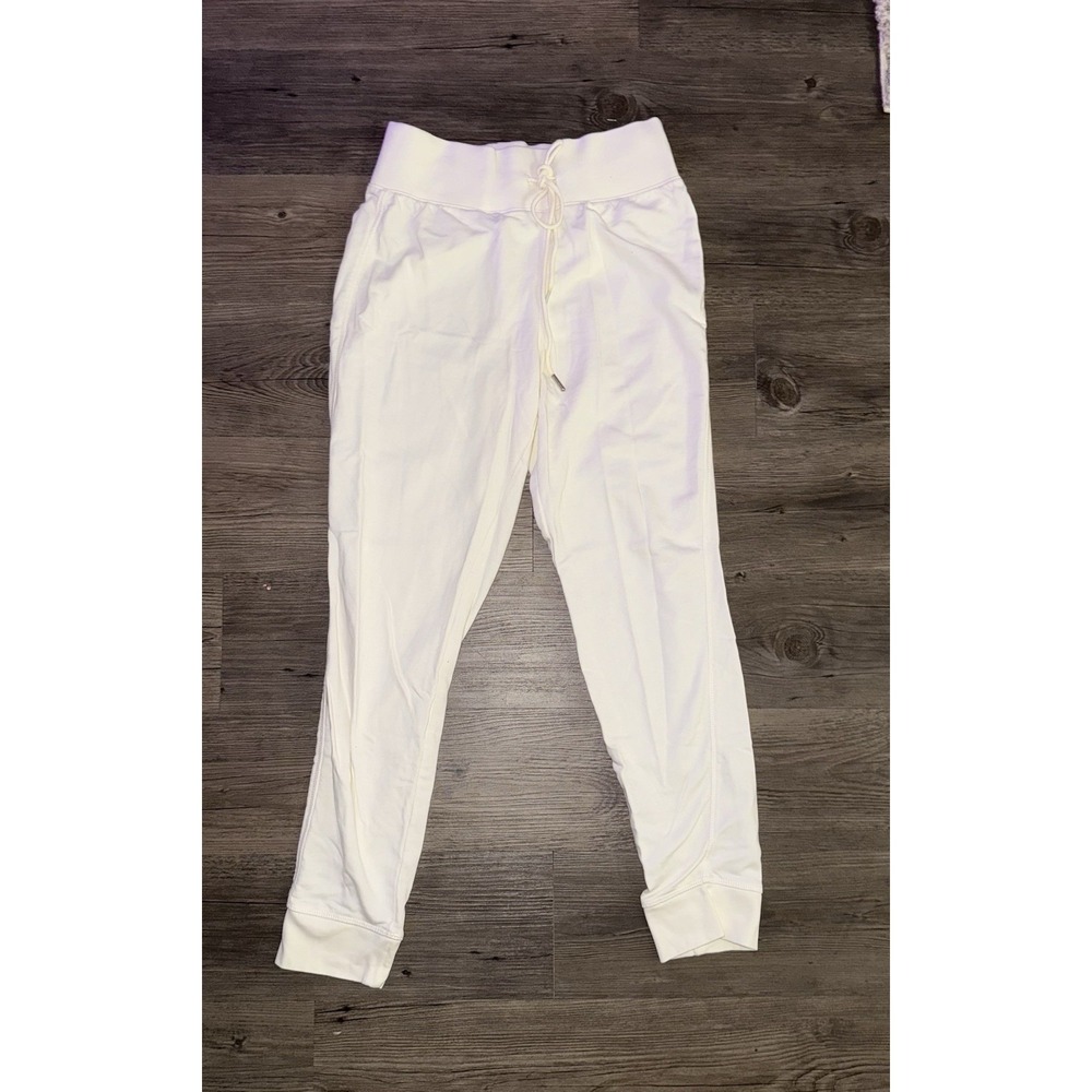 HM Basics Womens Jogger Sweatpants Cream Off White High Waist Size S Drawstring